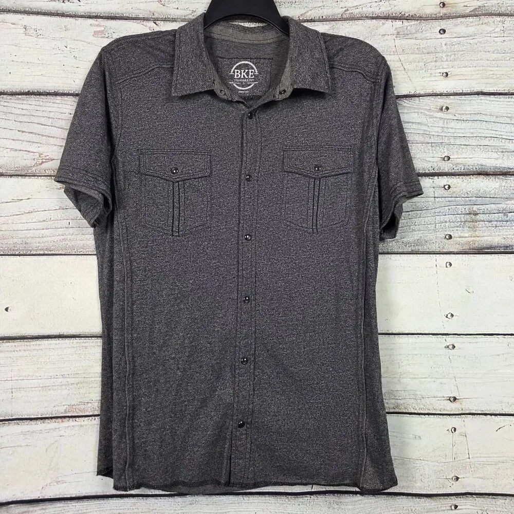 BKE Gray Button Front Shirt Short Sleeve Men’s L